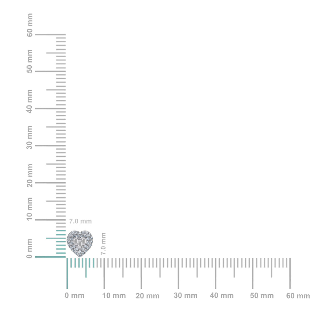 10K White Gold Round Baguette Diamond Heart Designer Earring 1/4 Cttw
