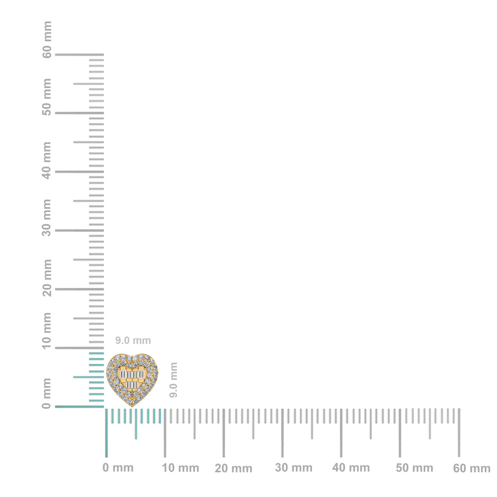 10K Yellow Gold Round Baguette Diamond Halo Heart Designer Earring 1/3 Cttw