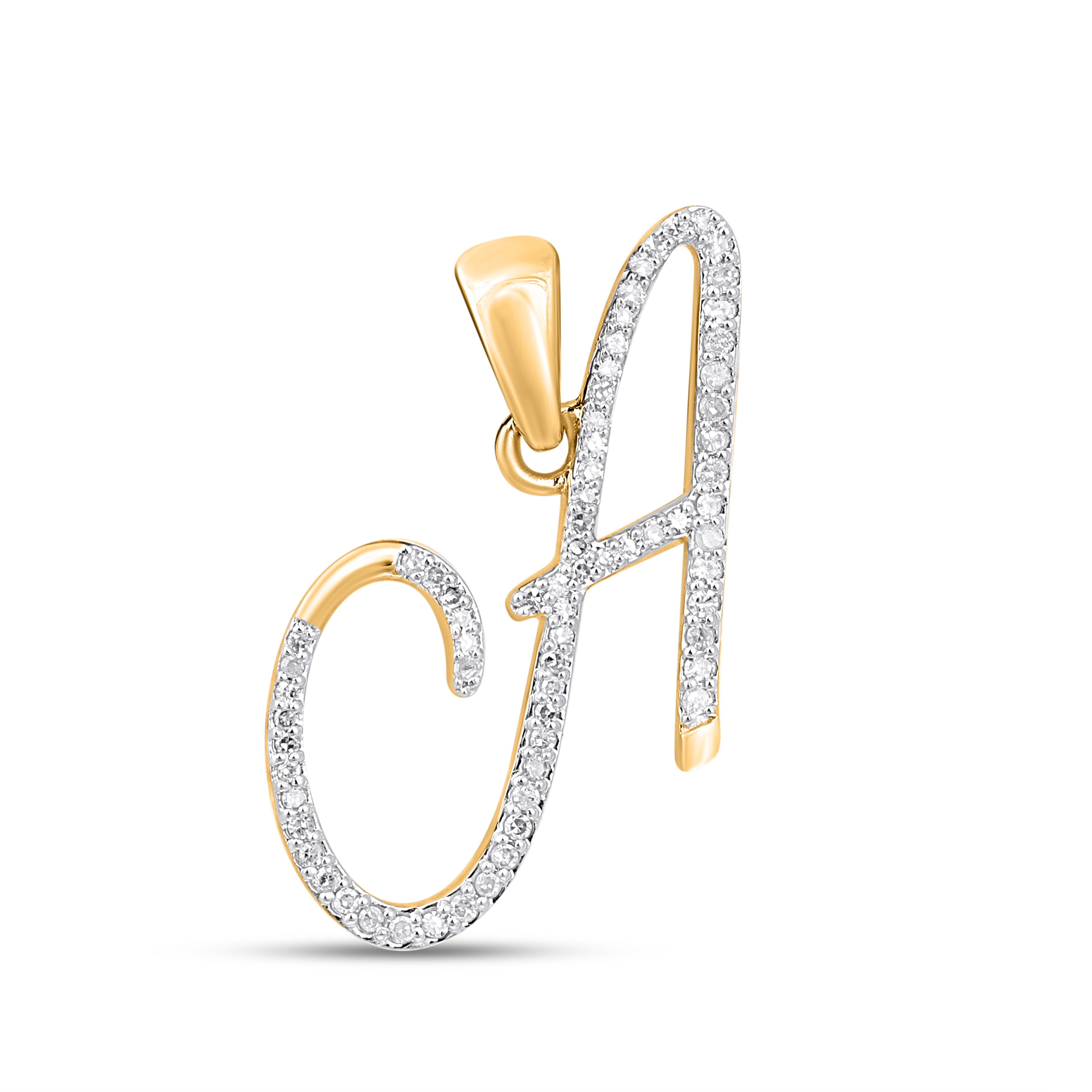 10K Yellow Gold Round Diamond A Letter Initial Pendant 1/5 Cttw