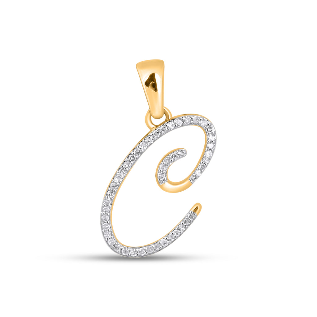 10K Yellow Gold Round Diamond C Letter Initial Pendant 1/8 Cttw