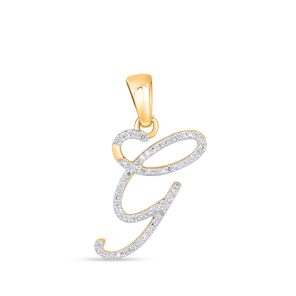 10K Yellow Gold Round Diamond G Letter Initial Pendant 1/10 Cttw