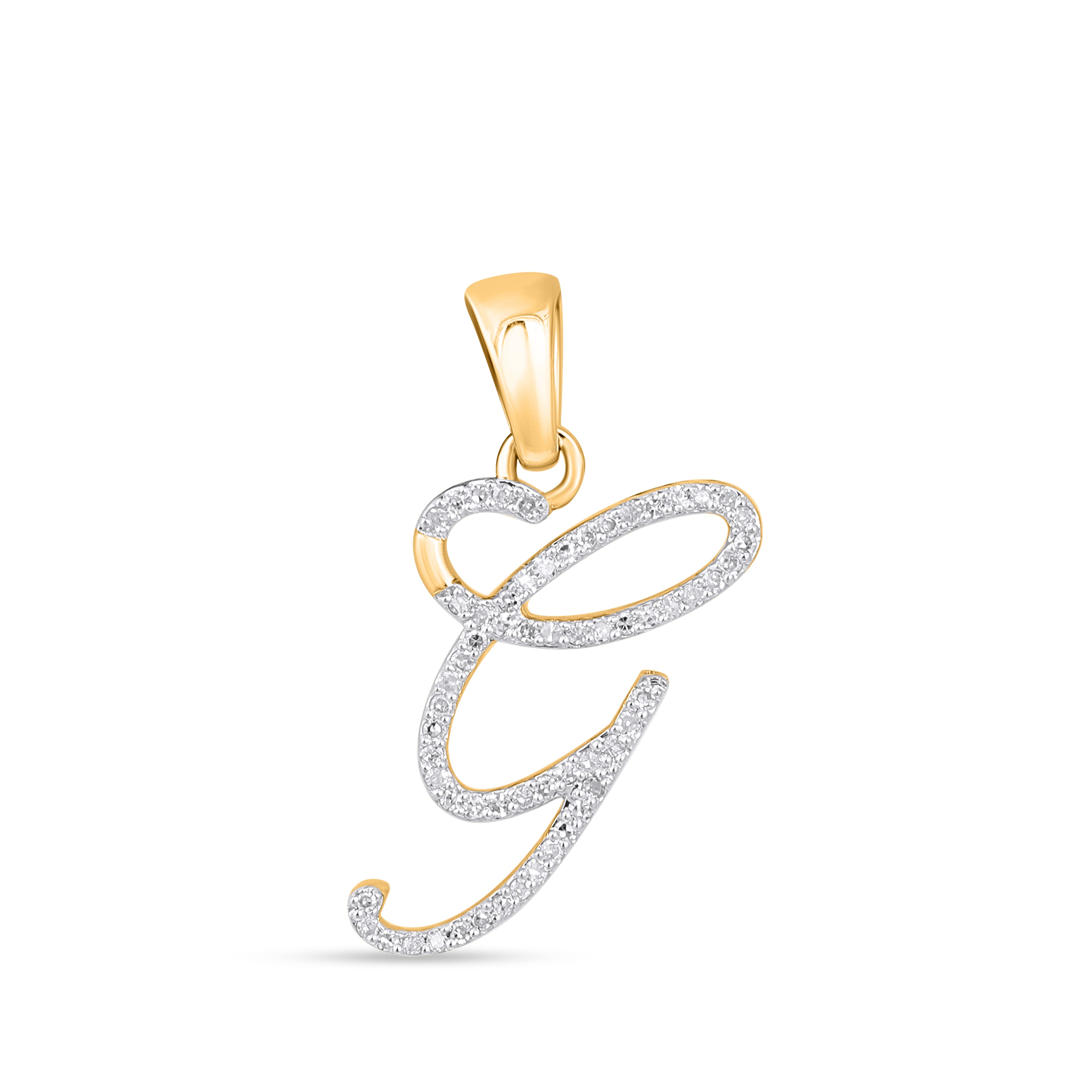 10K Yellow Gold Round Diamond G Letter Initial Pendant 1/10 Cttw