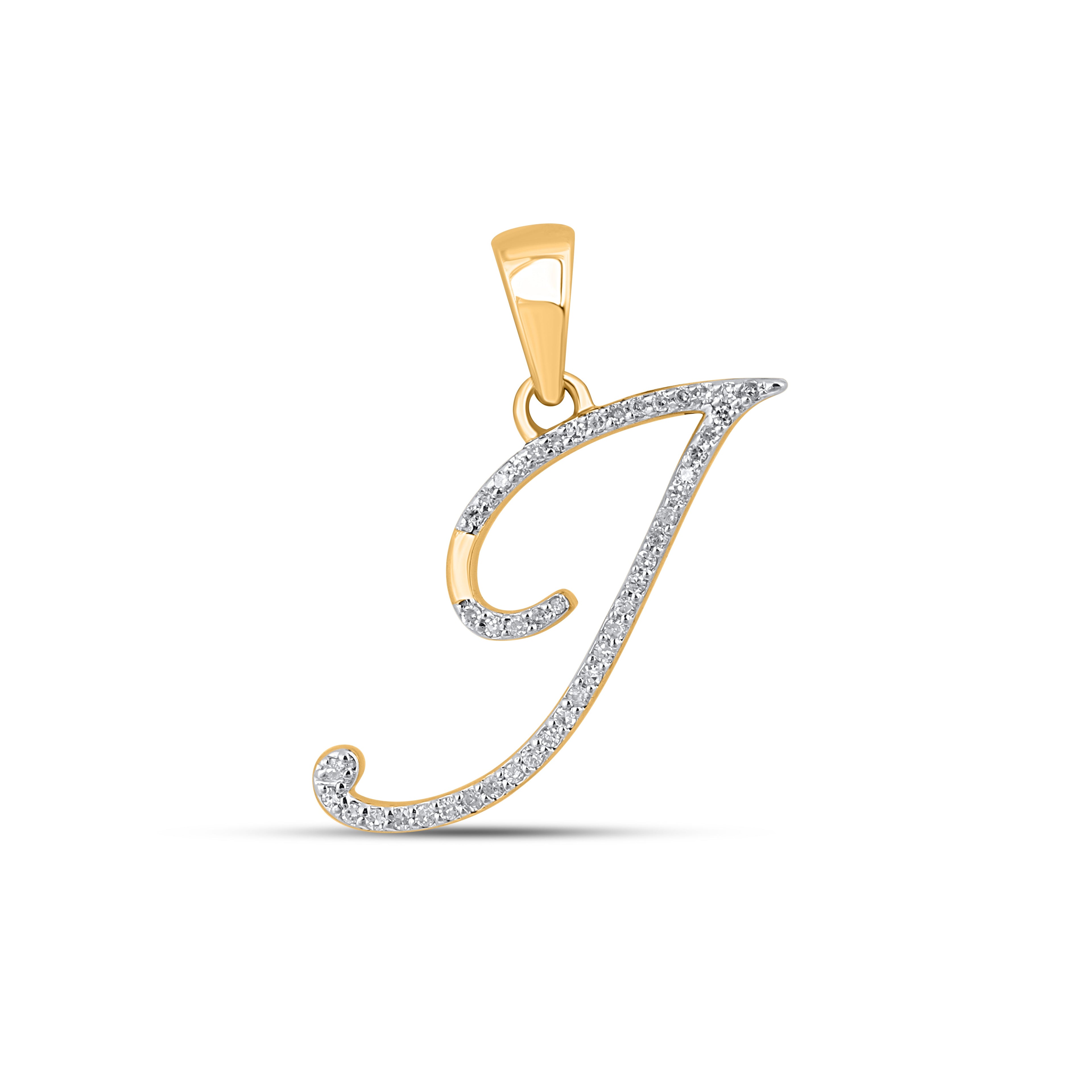 10K Yellow Gold Round Diamond I Letter Initial Pendant 1/10 Cttw