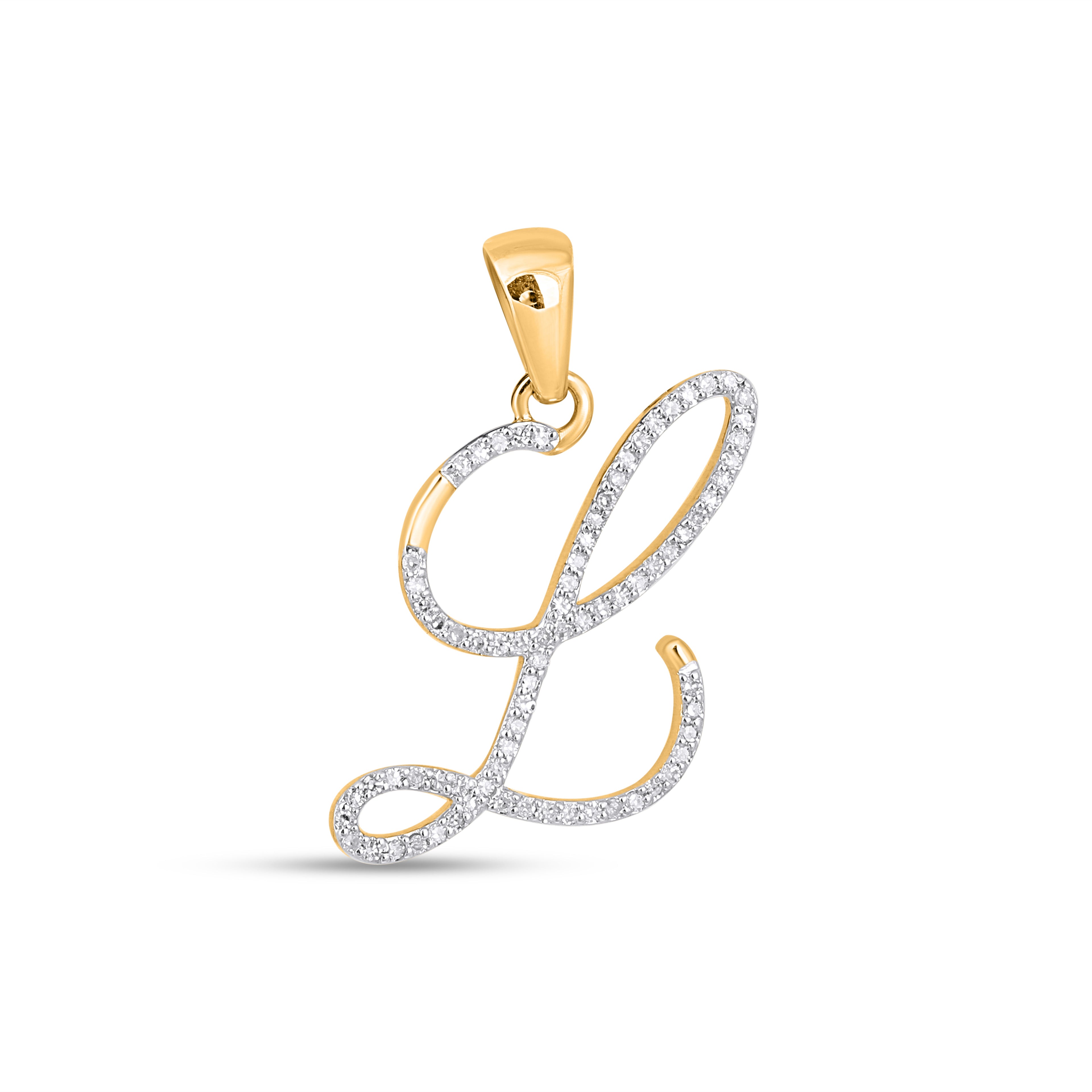 10K Yellow Gold Round Diamond L Letter Initial Pendant 1/8 Cttw