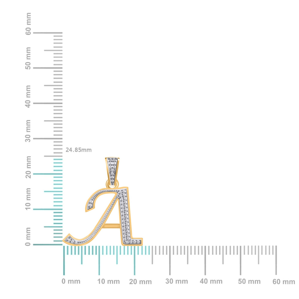 10K Yellow Gold Round Diamond A Letter Initial Pendant 1/10 Cttw