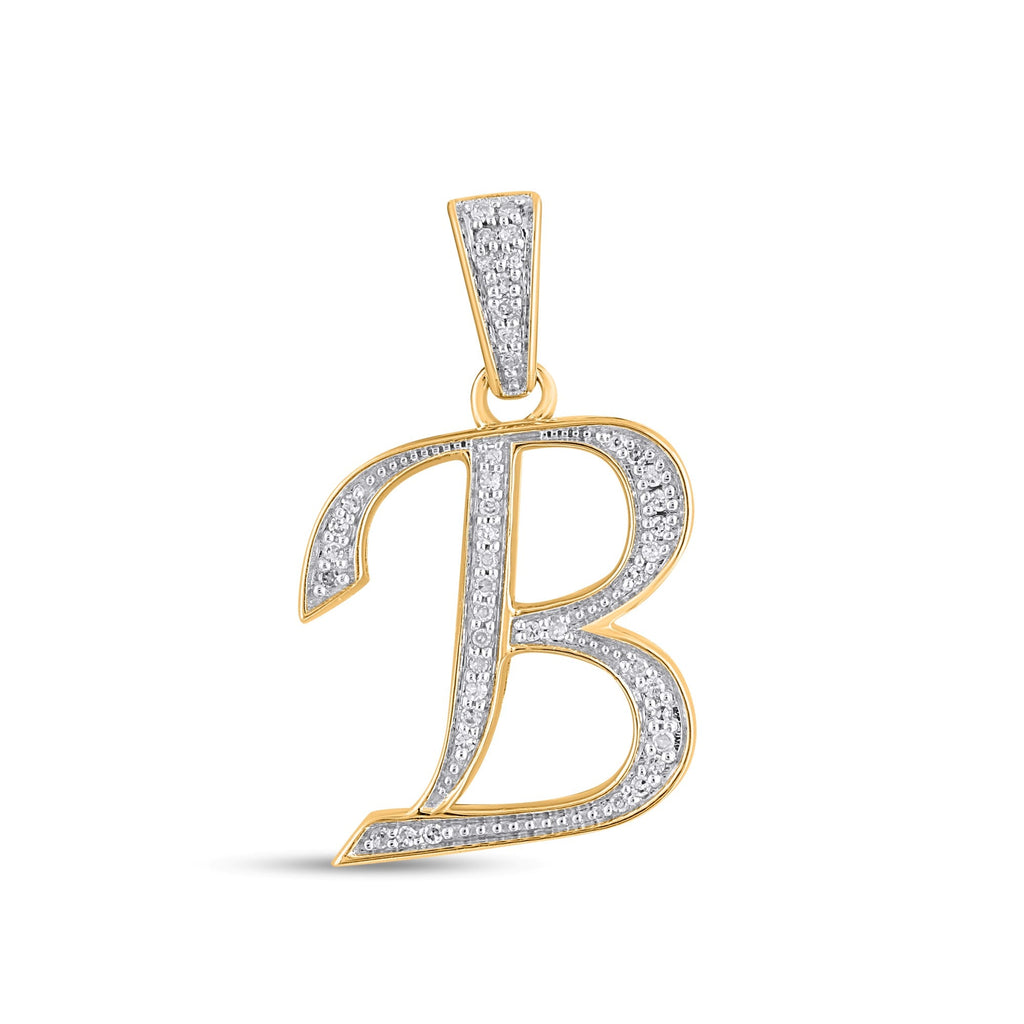 10K Yellow Gold Round Diamond B Letter Initial Pendant 1/10 Cttw
