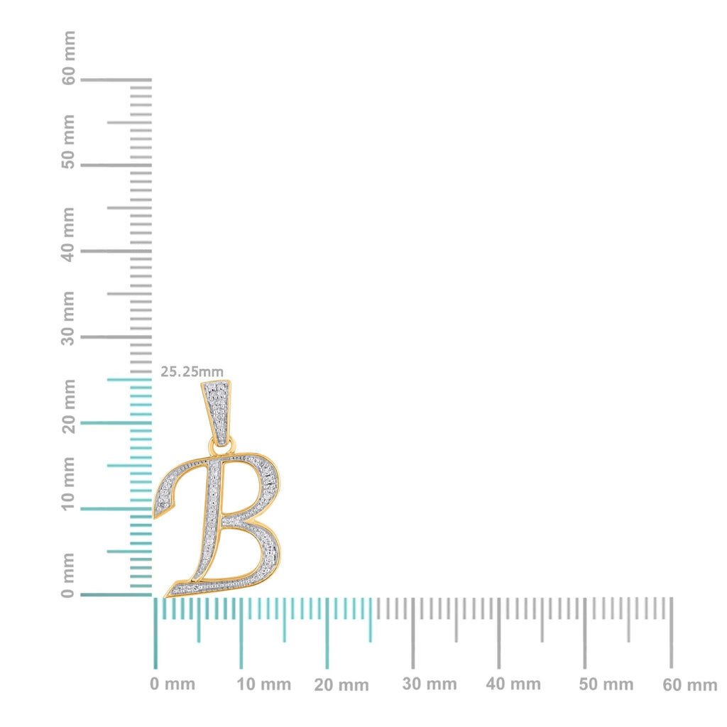 10K Yellow Gold Round Diamond B Letter Initial Pendant 1/10 Cttw