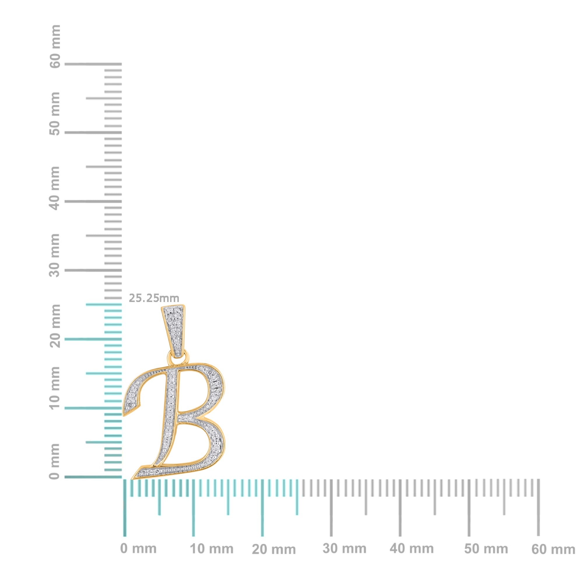 10K Yellow Gold Round Diamond B Letter Initial Pendant 1/10 Cttw
