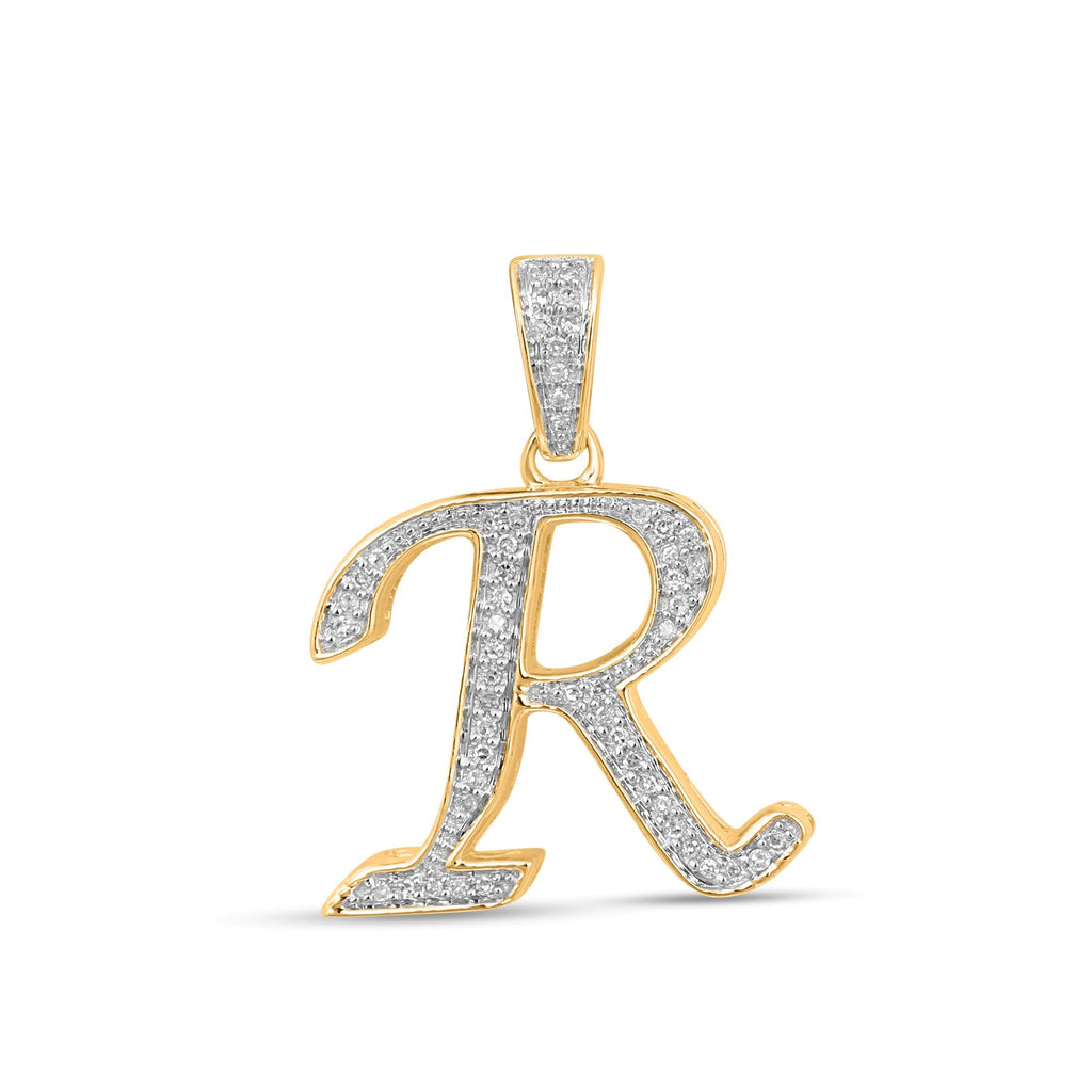 10K Yellow Gold Round Diamond R Letter Initial Pendant 1/10 Cttw