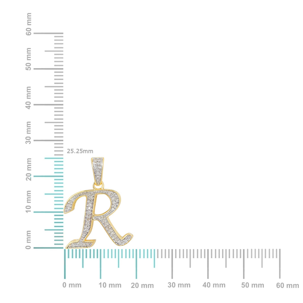 10K Yellow Gold Round Diamond R Letter Initial Pendant 1/10 Cttw