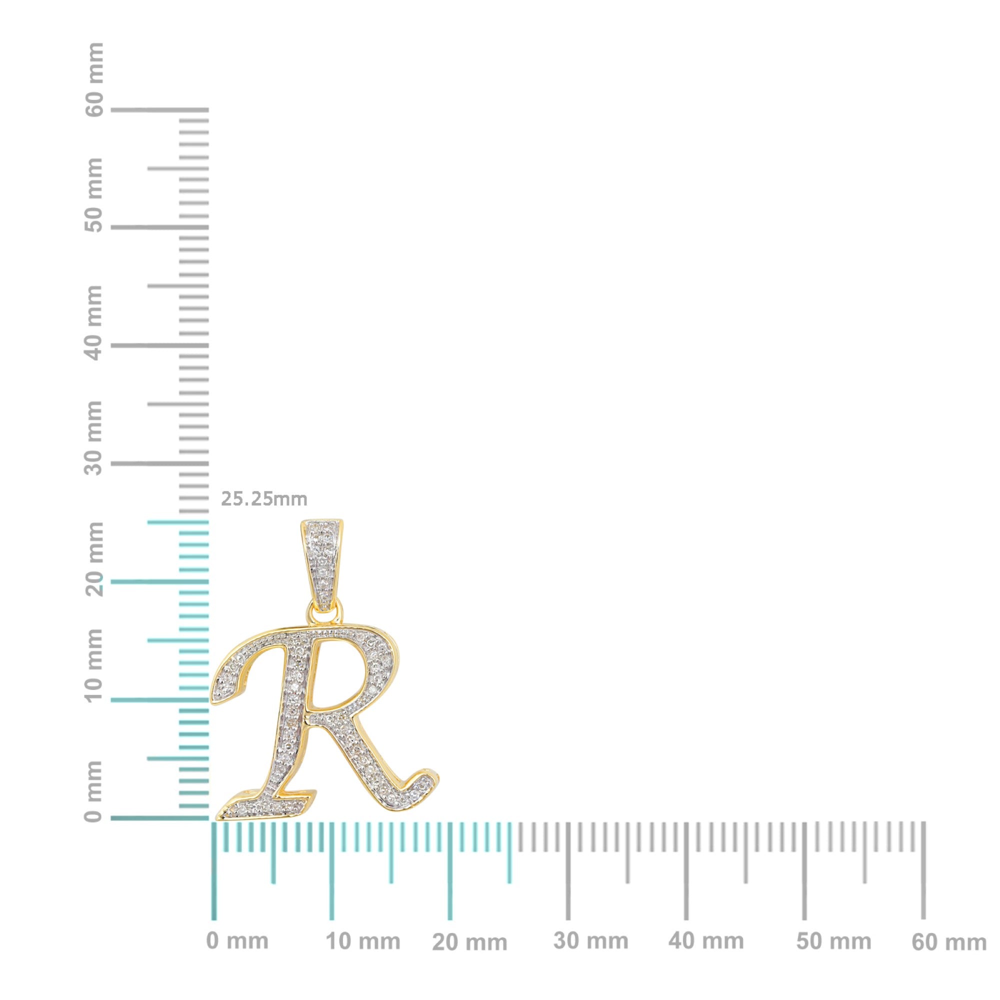 10K Yellow Gold Round Diamond R Letter Initial Pendant 1/10 Cttw