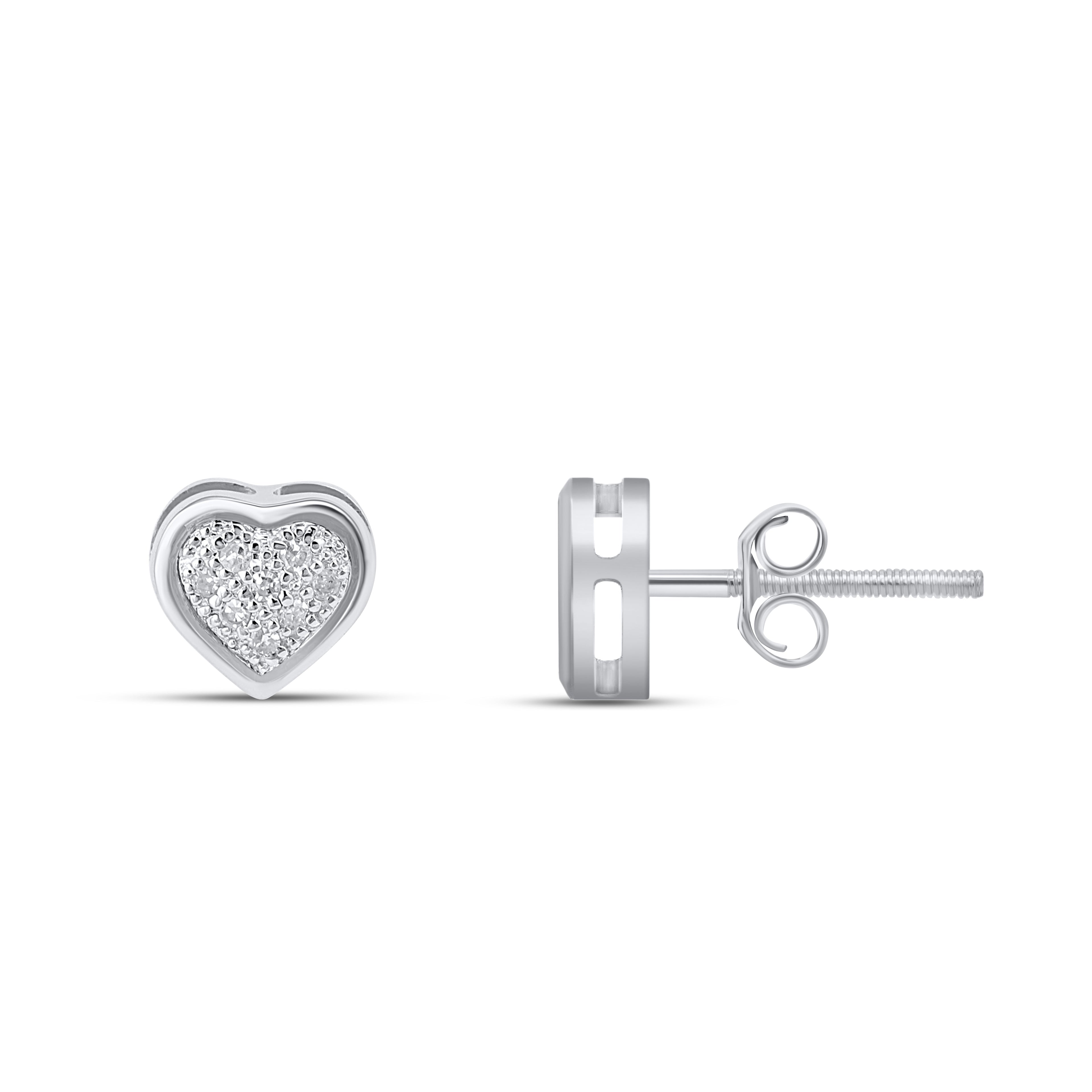10K White Gold Round Diamond Heart Stud Earring 1/10 Cttw