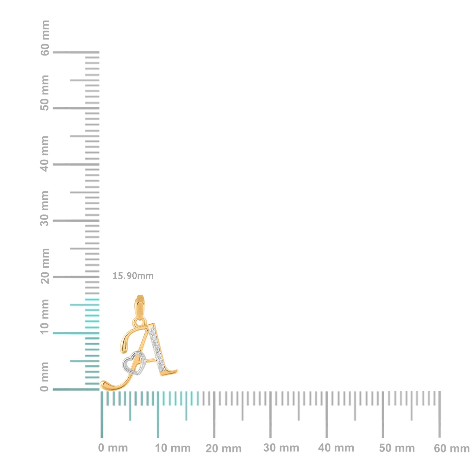 10K Yellow Gold Round Diamond A Letter Initial With Heart Pendant 1/10 Cttw