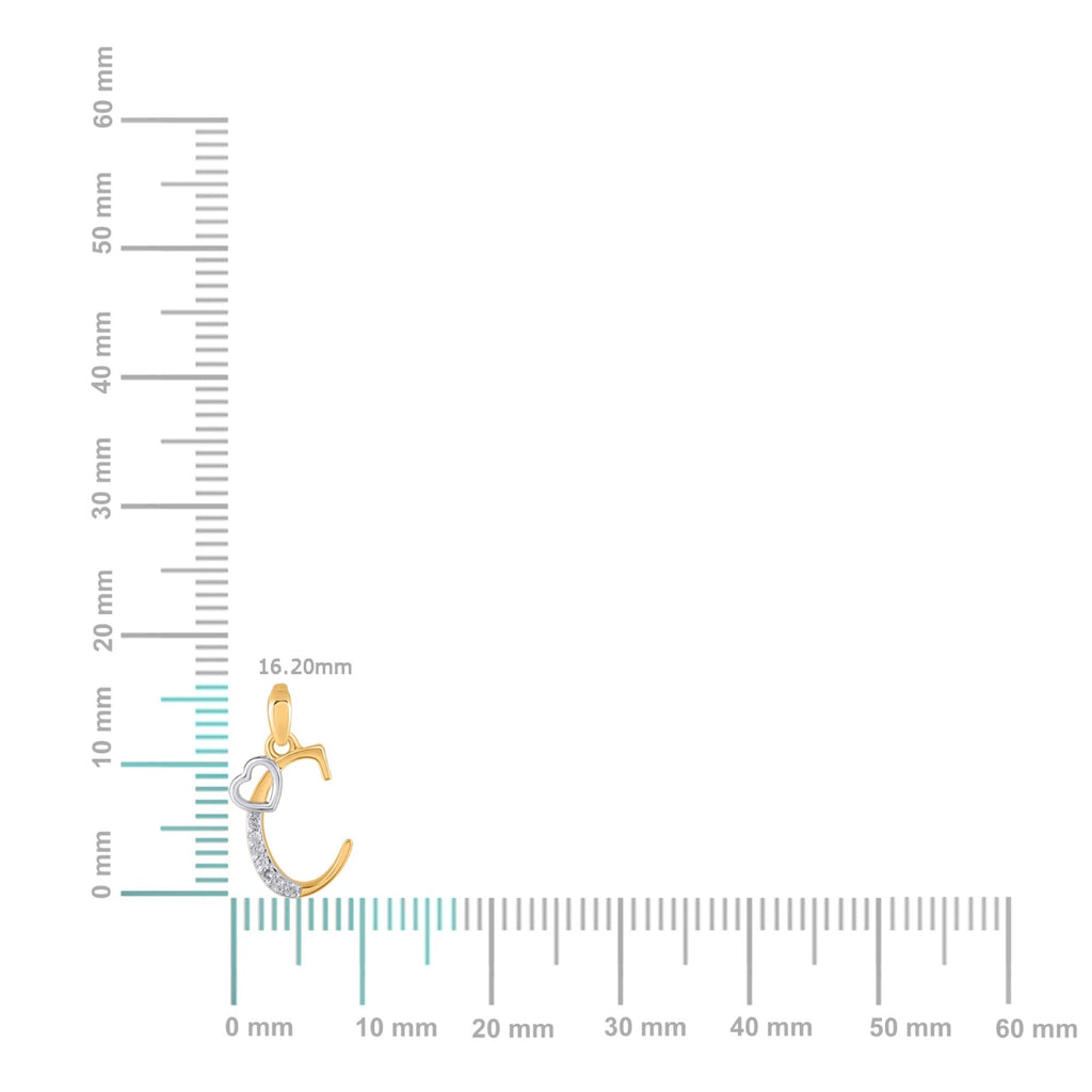 10K Yellow Gold Round Diamond C Letter Initial With Heart Pendant 1/10 Cttw