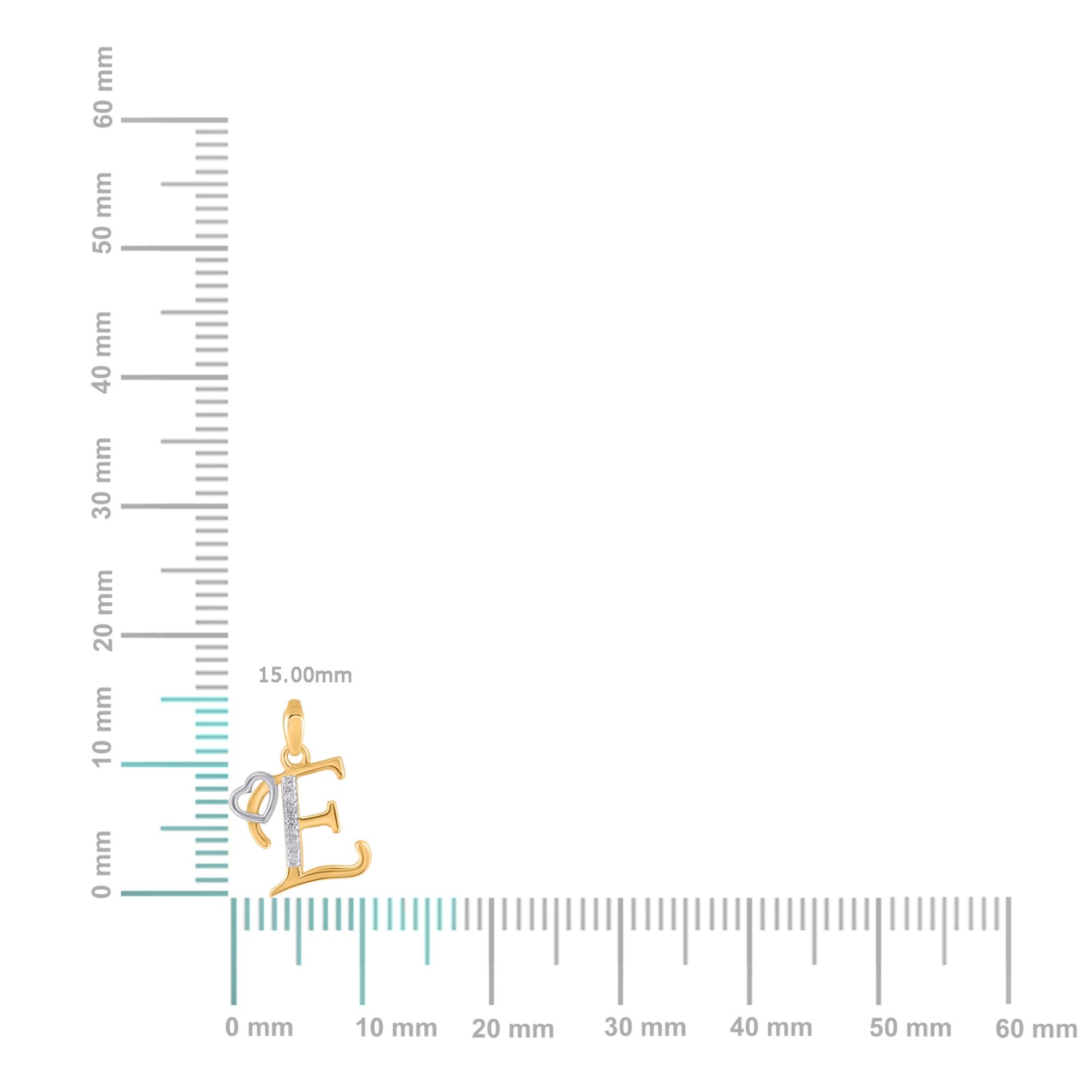 10K Yellow Gold Round Diamond E Letter Initial With Heart Pendant 1/10 Cttw