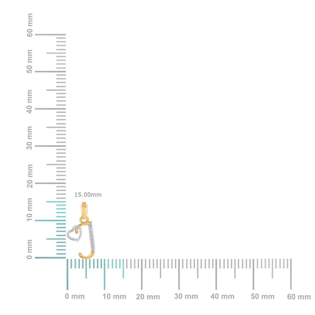 10K Yellow Gold Round Diamond J Letter Initial With Heart Pendant 1/10 Cttw