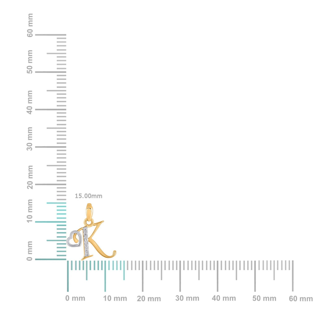 10K Yellow Gold Round Diamond K Letter Initial With Heart Pendant 1/10 Cttw