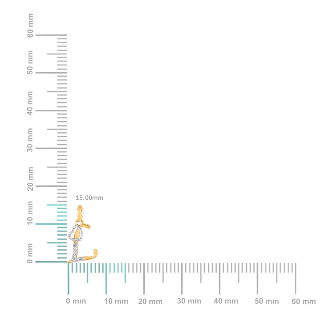10K Yellow Gold Round Diamond L Letter Initial With Heart Pendant 1/10 Cttw