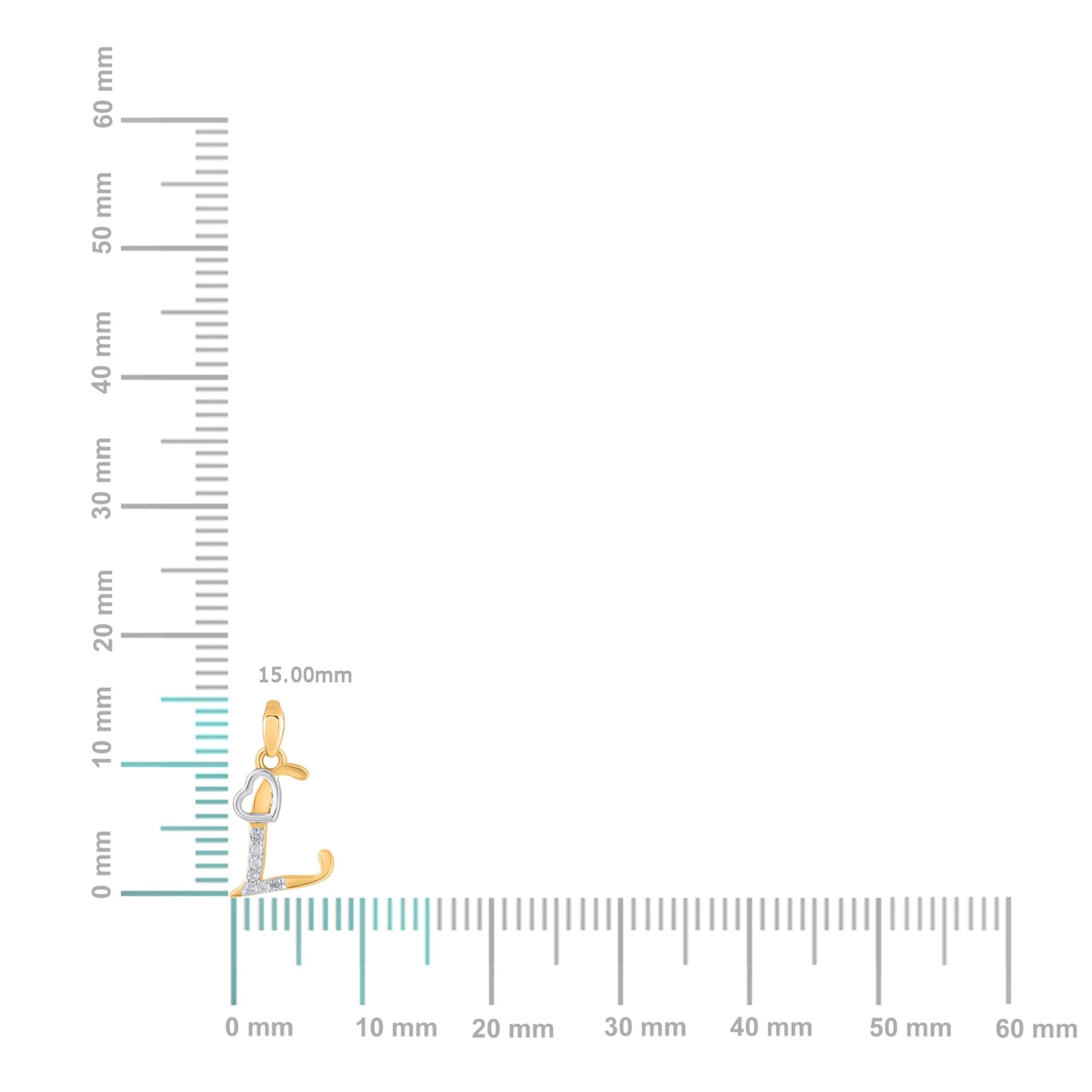 10K Yellow Gold Round Diamond L Letter Initial With Heart Pendant 1/10 Cttw