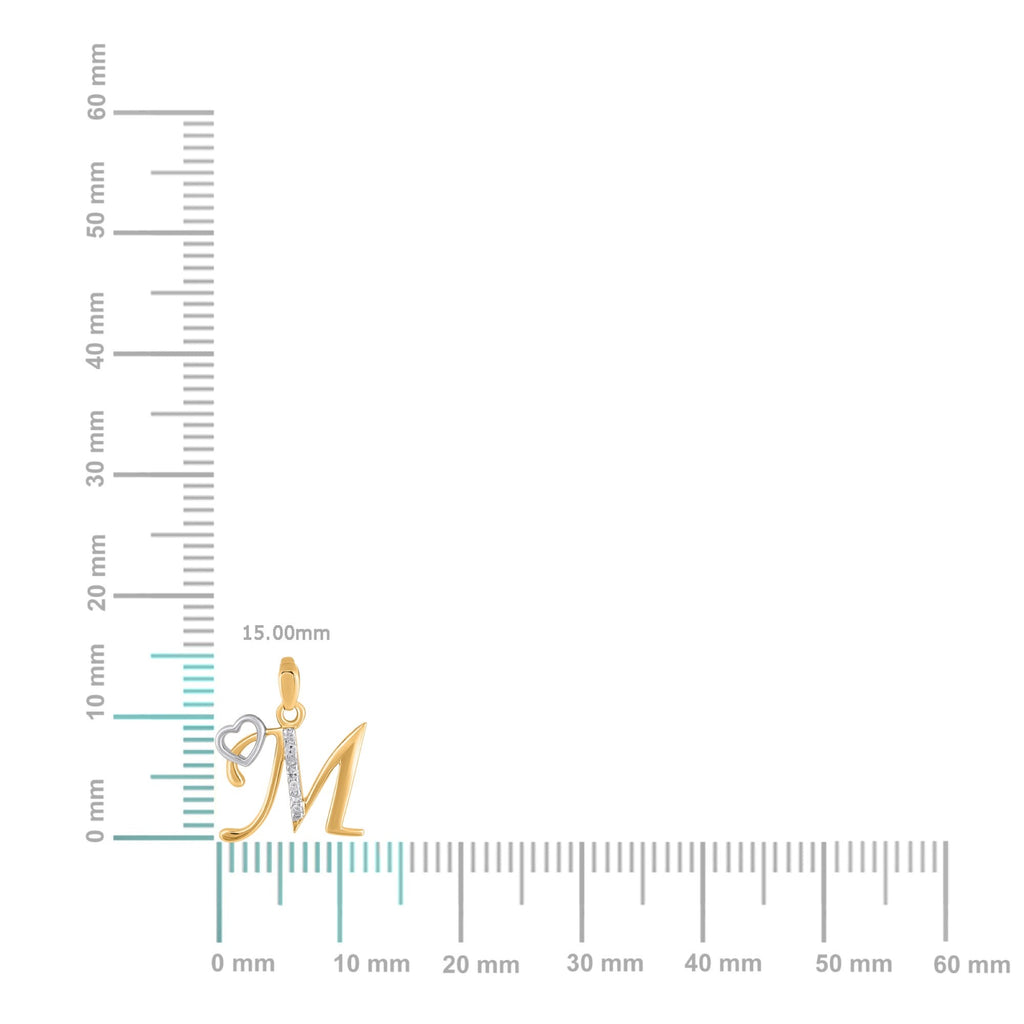 10K Yellow Gold Round Diamond M Letter Initial With Heart Pendant 1/10 Cttw