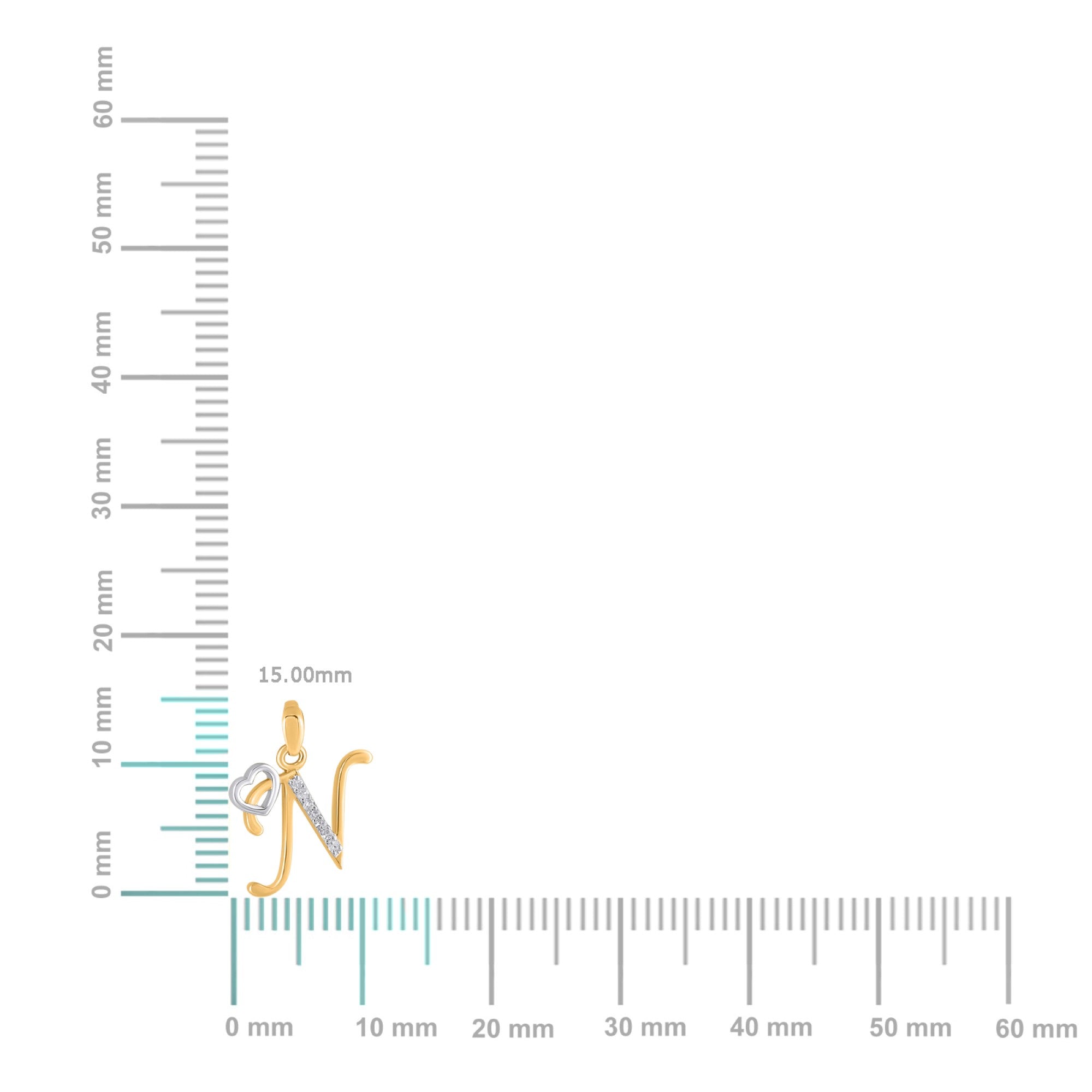 10K Yellow Gold Round Diamond N Letter Initial With Heart Pendant 1/10 Cttw