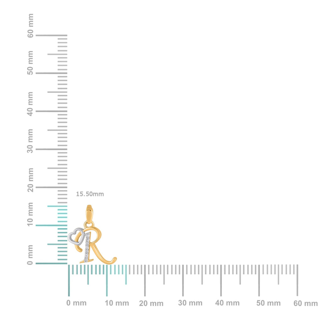 10K Yellow Gold Round Diamond R Letter Initial With Heart Pendant 1/10 Cttw