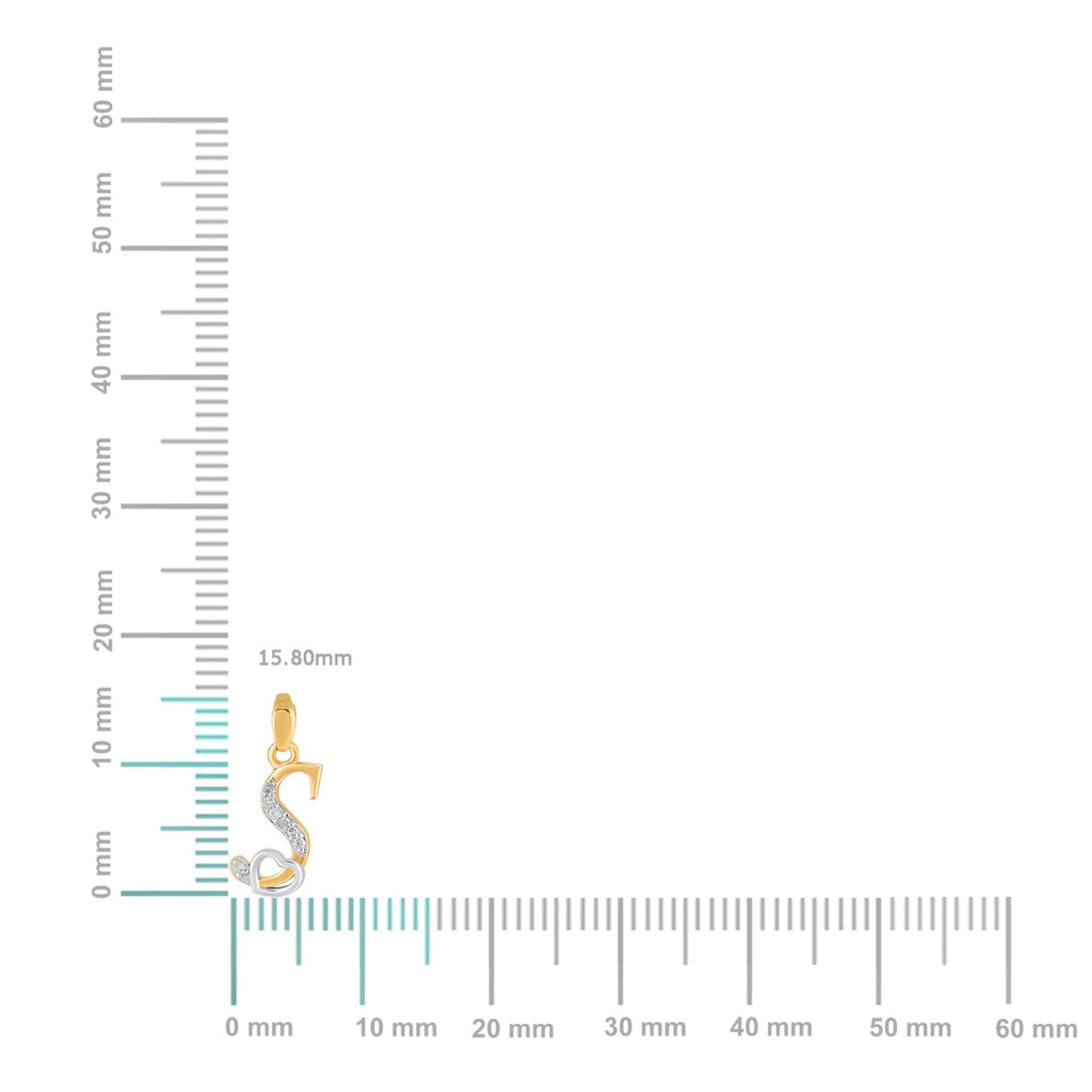 10K Yellow Gold Round Diamond S Letter Initial With Heart Pendant 1/10 Cttw