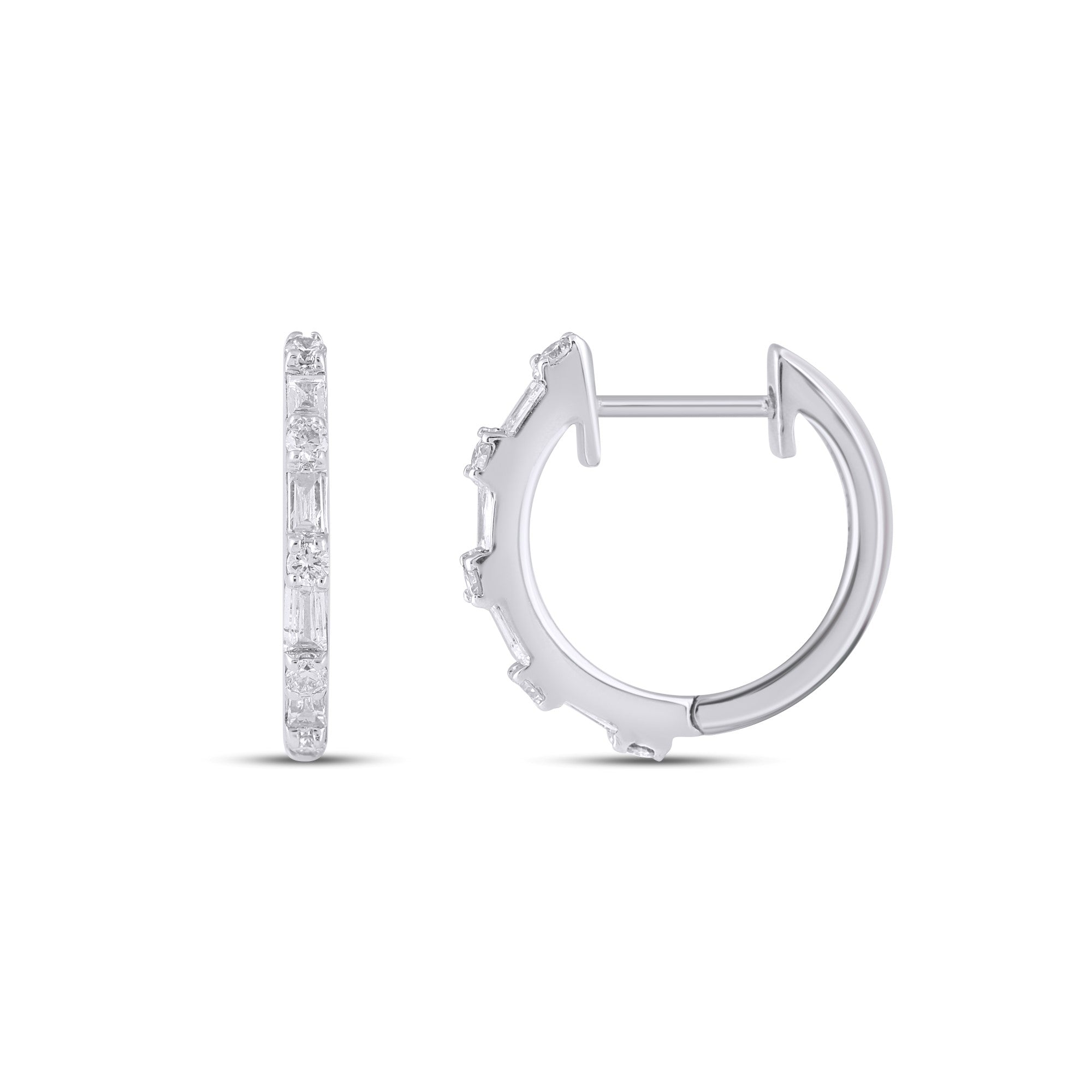10K White Gold Round Baguette Diamond Designer Hoop Earring 1/4 Cttw