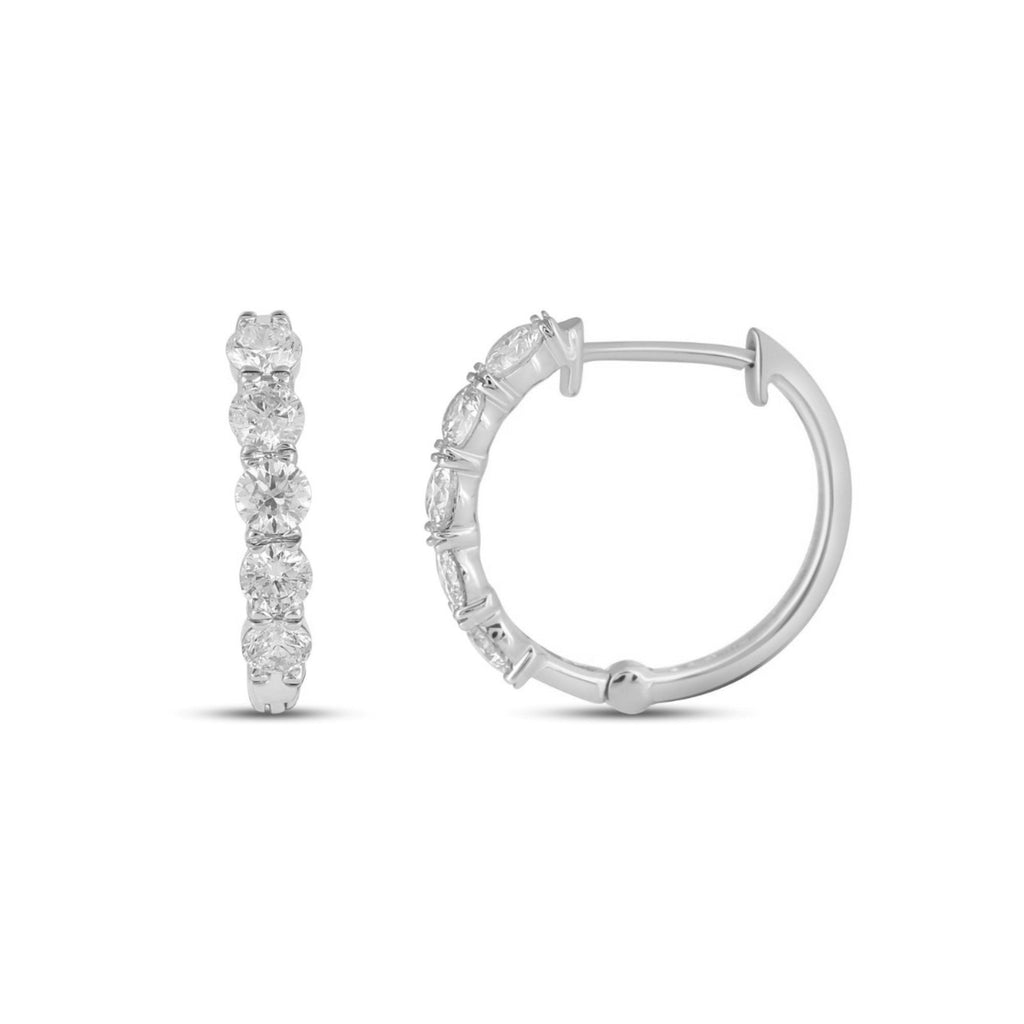 10K White Gold Round Diamond Designer Hoop Earring 7/8 Cttw