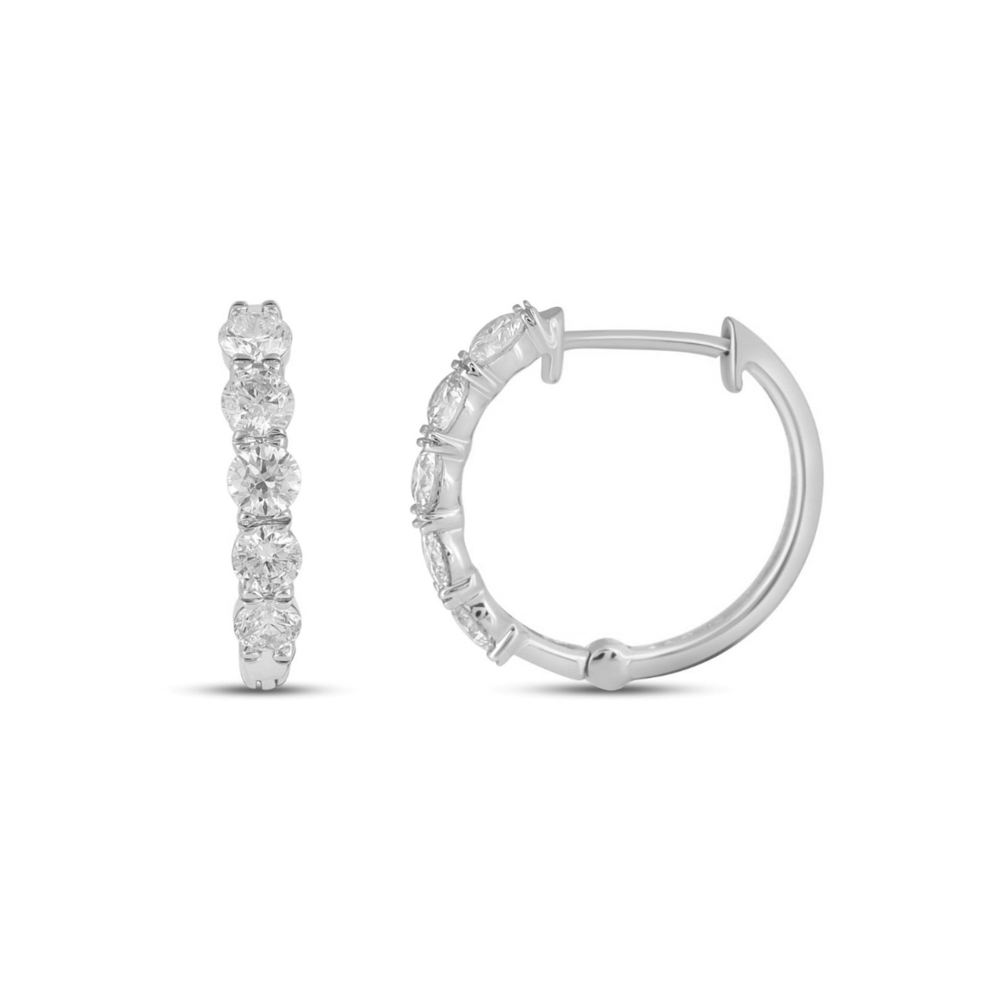 10K White Gold Round Diamond Designer Hoop Earring 7/8 Cttw