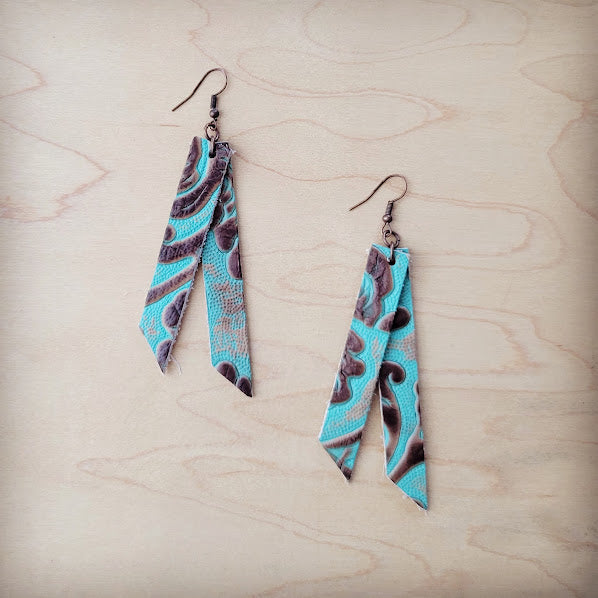 **Leather Rectangle Earrings in Cowboy Turquoise 204ia