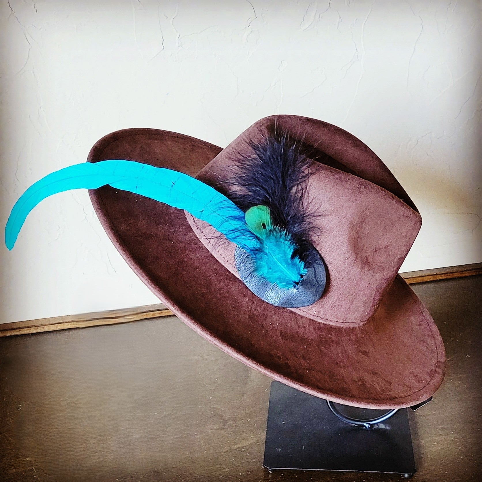**Turquoise/Black Fluffy Feather Hat Band (Band Only) 983m