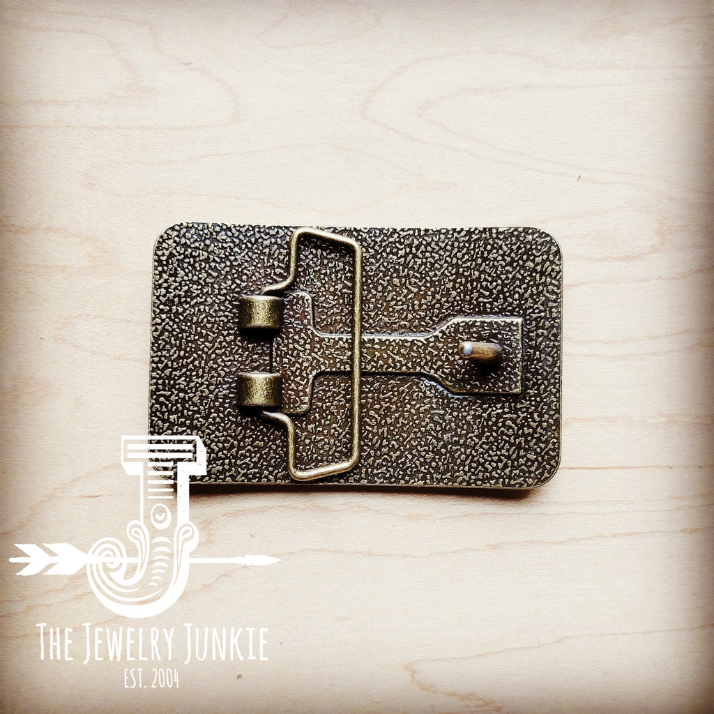 **Rectangle Leather Belt Buckle Gold Hair-on-Hide 904p