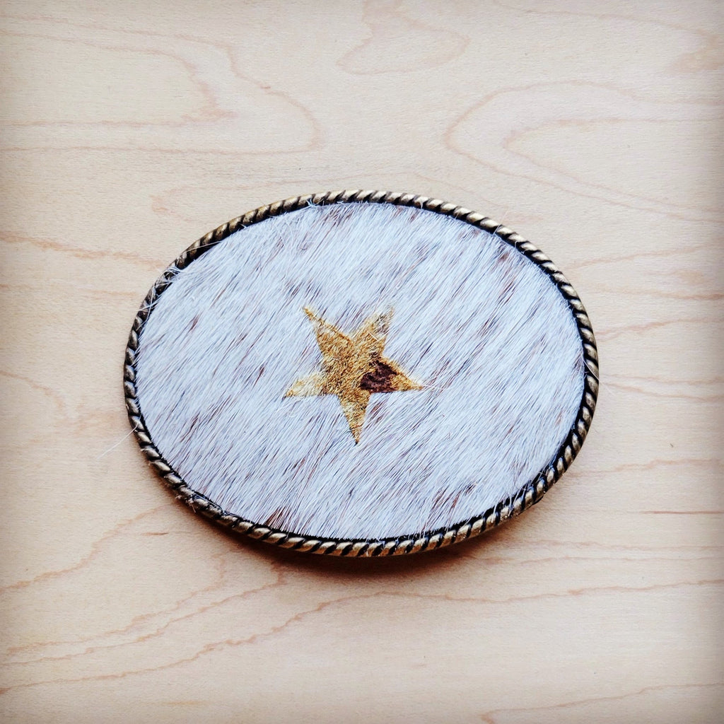 **Rope Edge Hair-on-Hide Branded Leather Belt Buckle-Star 907g