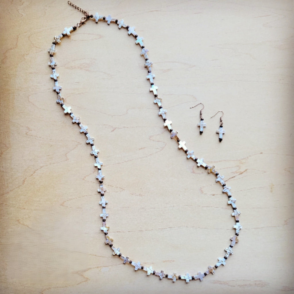 **Long Mother-of-Pearl Cross Necklace 259p