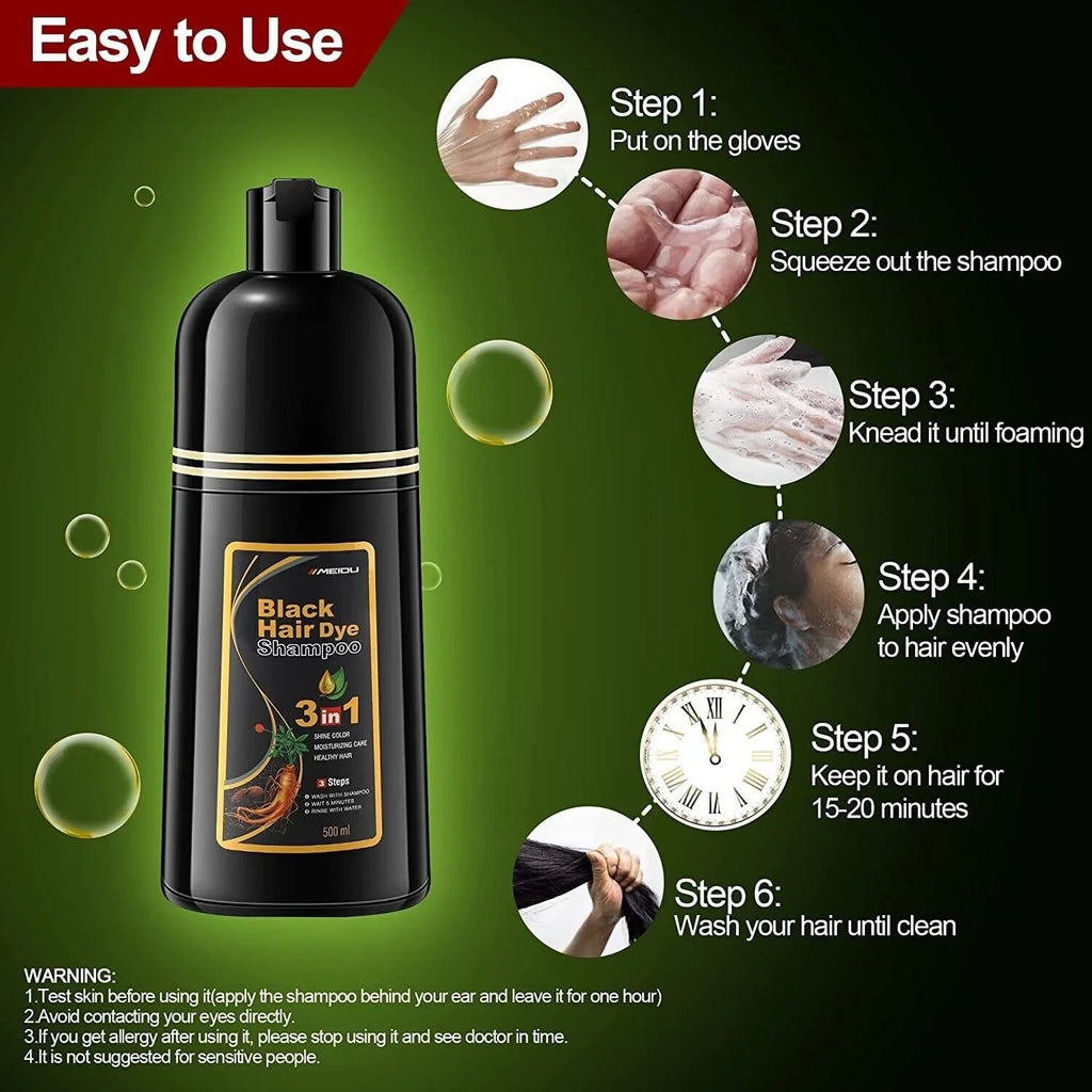 MEIDU 3 In 1 Black Hair Dye Shampoo