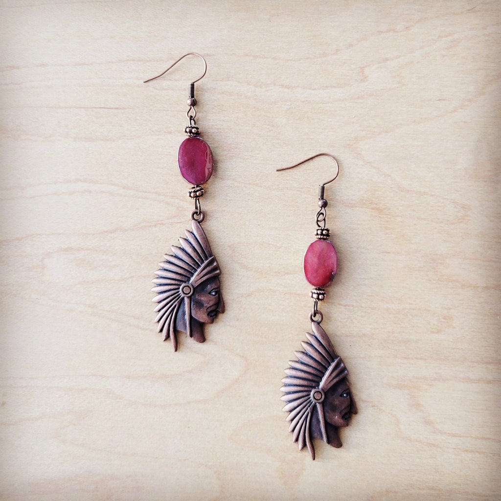 **Natural Pink Jade Earrings w/ Copper Indian Accent 225t