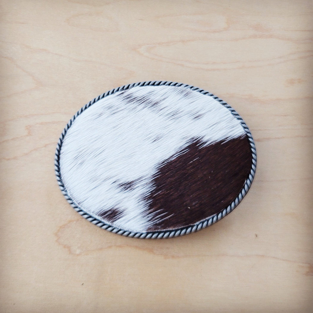 **Rope Edge Brown White Hide Leather Belt Buckle 907LL