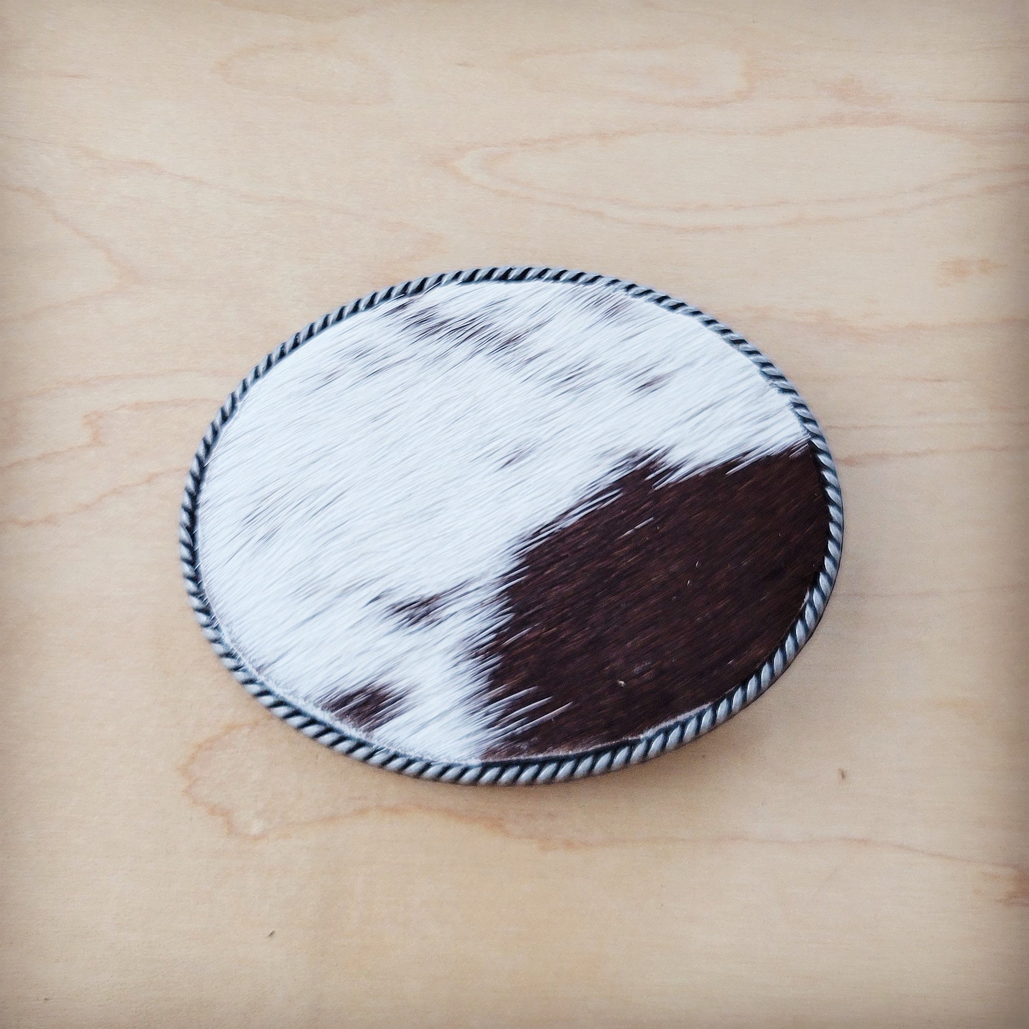 **Rope Edge Brown White Hide Leather Belt Buckle 907LL