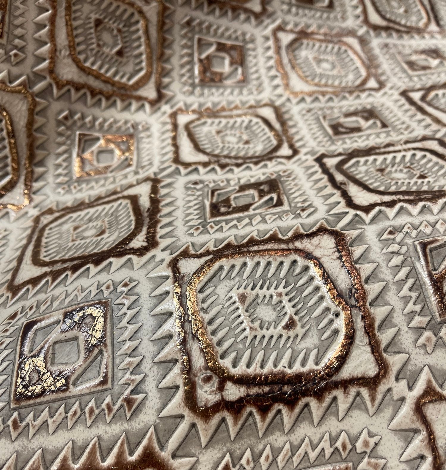 **Gold Aztec Embossed Leather Hat Band Only w/white Turq Slab 952a