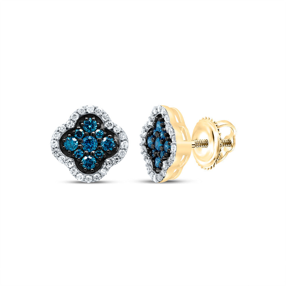 10K YELLOW GOLD  1/2CTW-DIAMOND  GIFT BLUE DIAMONDMOND CLOVER STUD EARRING