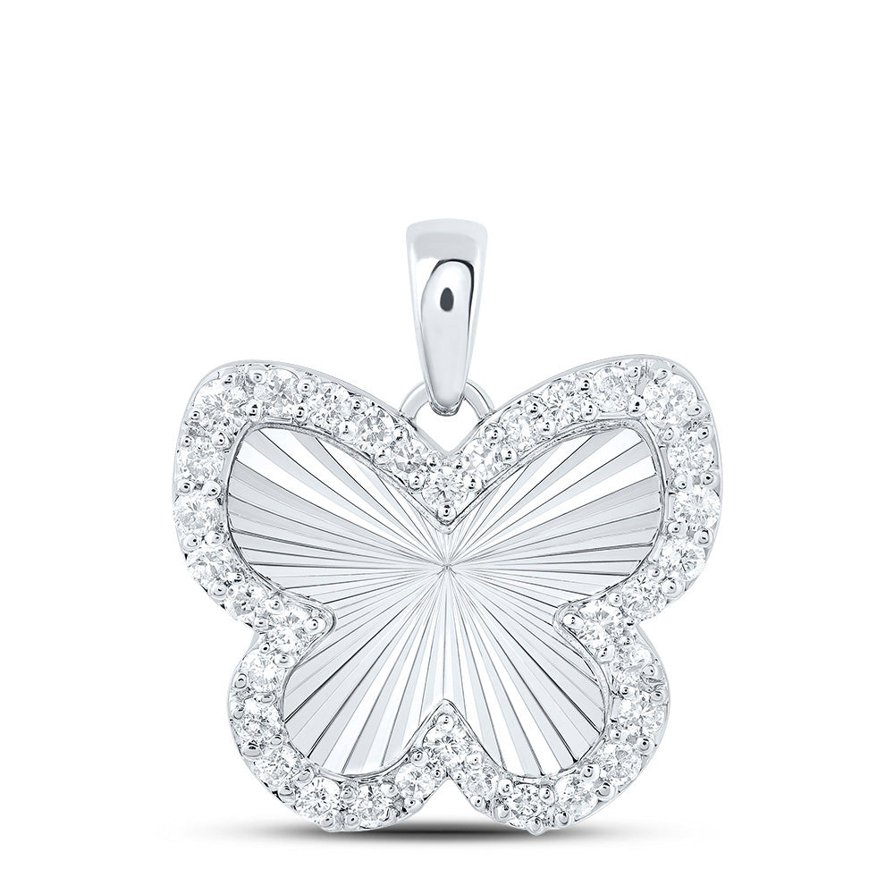 10K WHITE GOLD  1/4CTW-DIAMOND  FASHION BUTTERFLY PENDANT