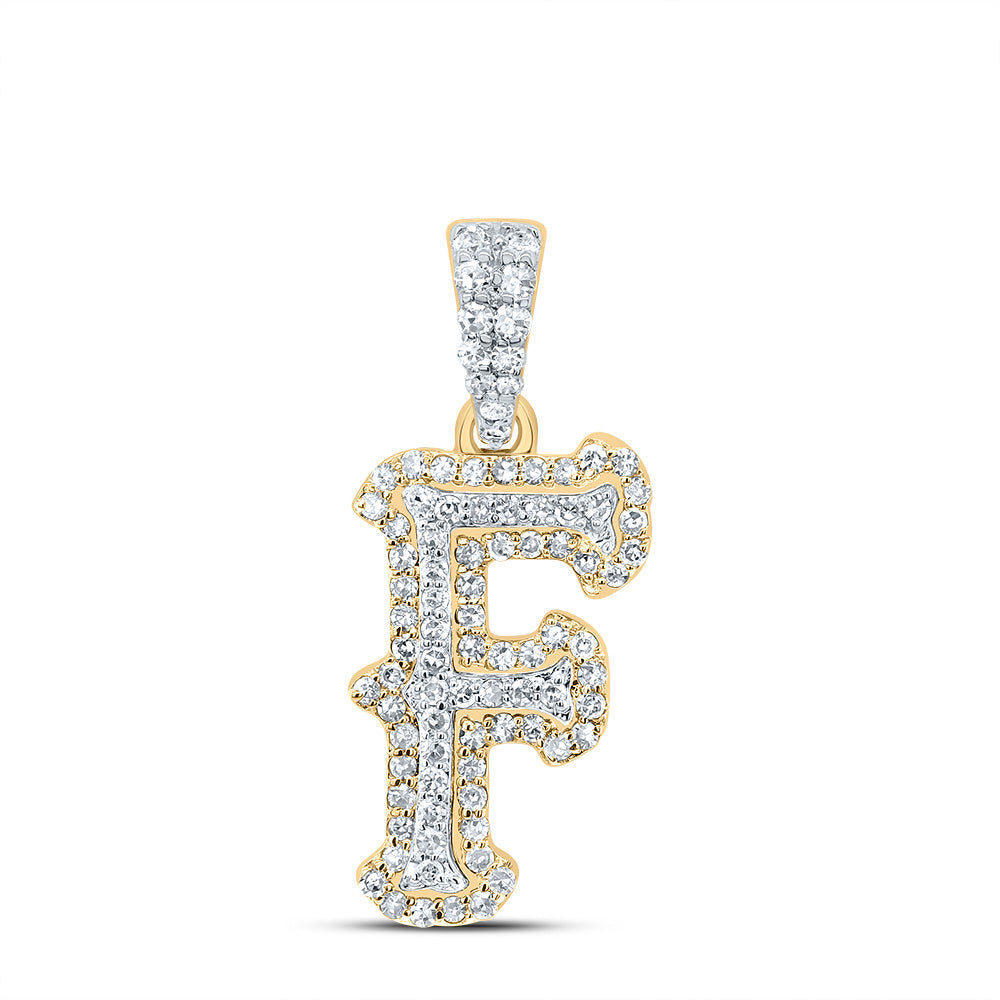 10K Yellow White  1/3CTW-NATURAL DIAMOND NK FASHION INITIAL "F" PENDANT