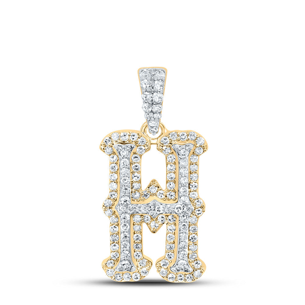 10K Yellow White  1/3CTW-NATURAL DIAMOND NK FASHION INITIAL "H" PENDANT