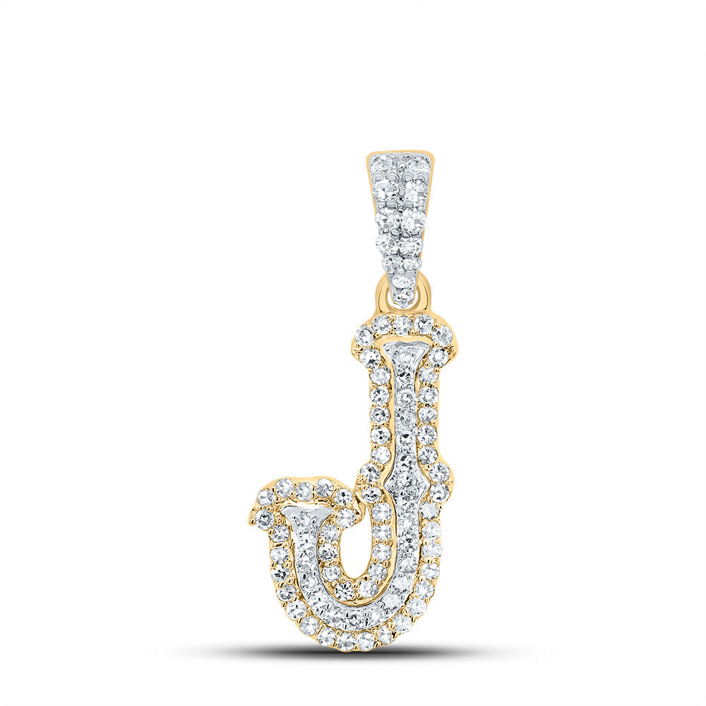 10K Yellow White  1/4CTW-NATURAL DIAMOND NK FASHION INITIAL "J" PENDANT