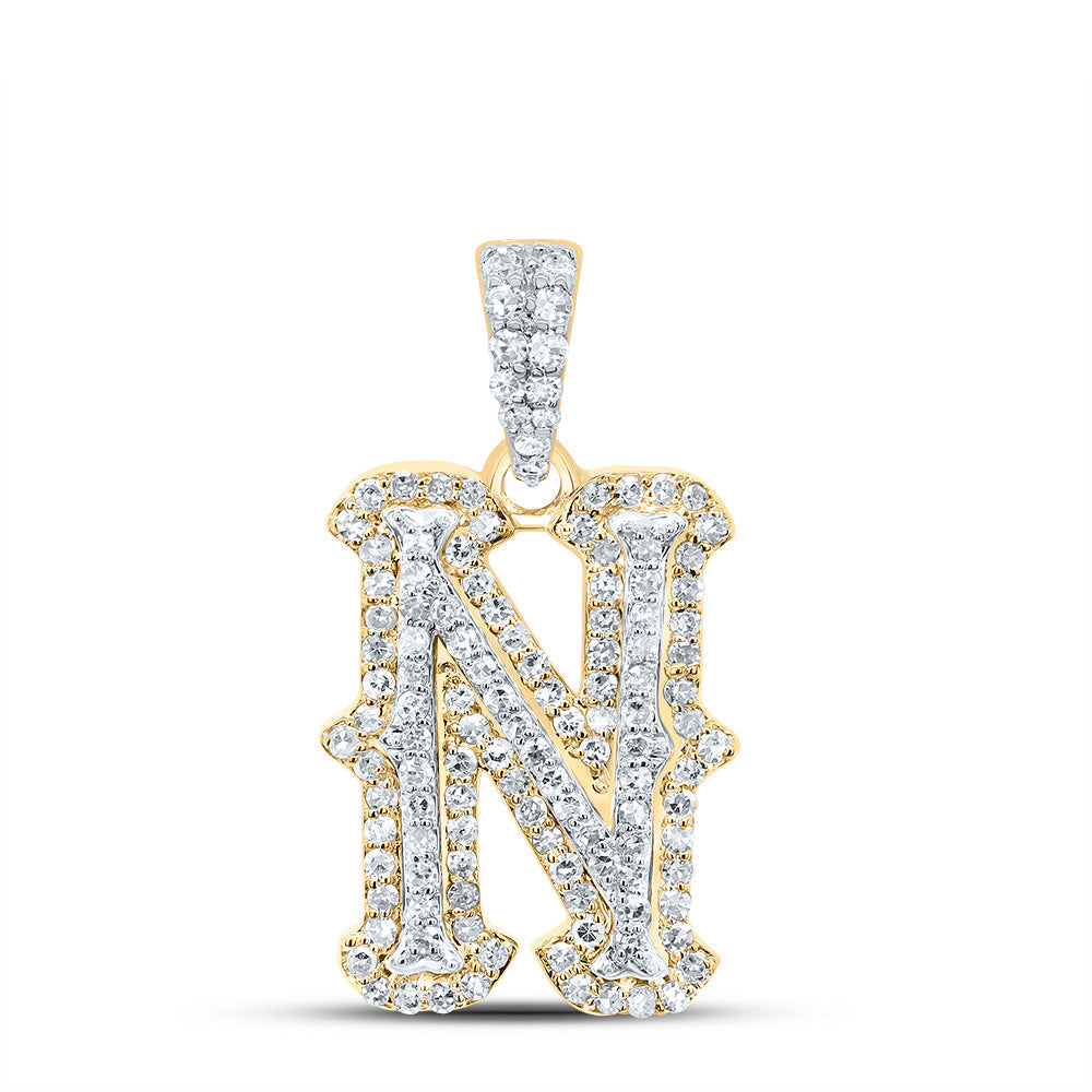 10K Yellow White  3/8CTW-NATURAL DIAMOND NK FASHION INITIAL "N" PENDANT