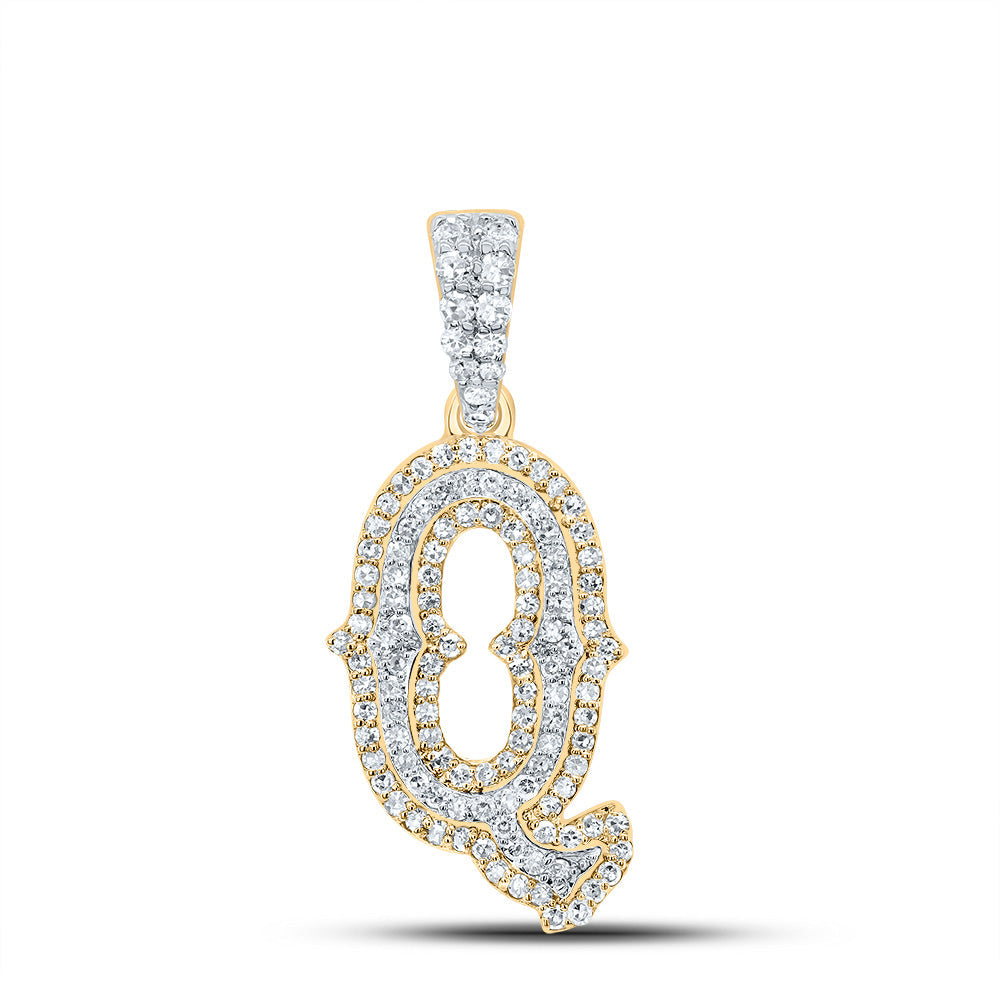 10K Yellow White  3/8CTW-NATURAL DIAMOND NK FASHION INITIAL "Q" PENDANT