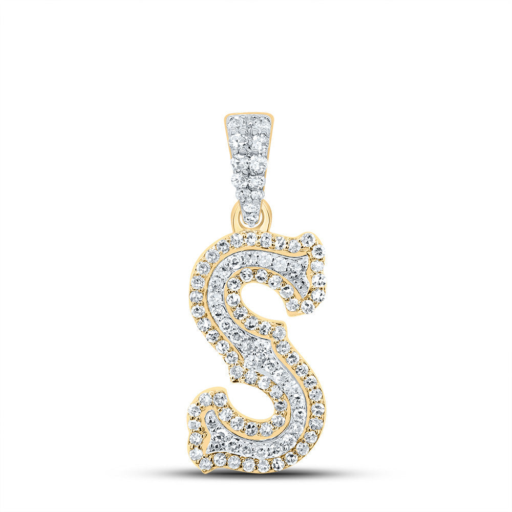 10K Yellow White  1/3CTW-NATURAL DIAMOND NK FASHION INITIAL "S" PENDANT