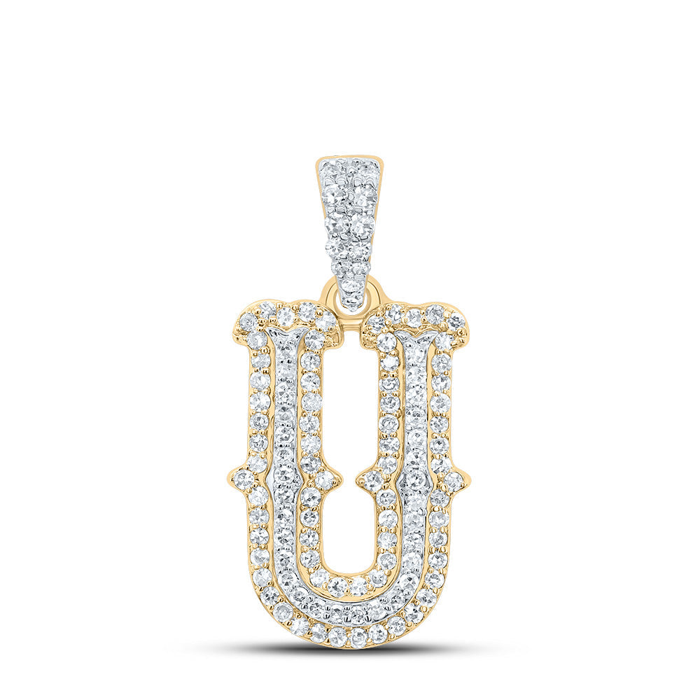 10K Yellow White  1/3CTW-NATURAL DIAMOND NK FASHION INITIAL "U" PENDANT