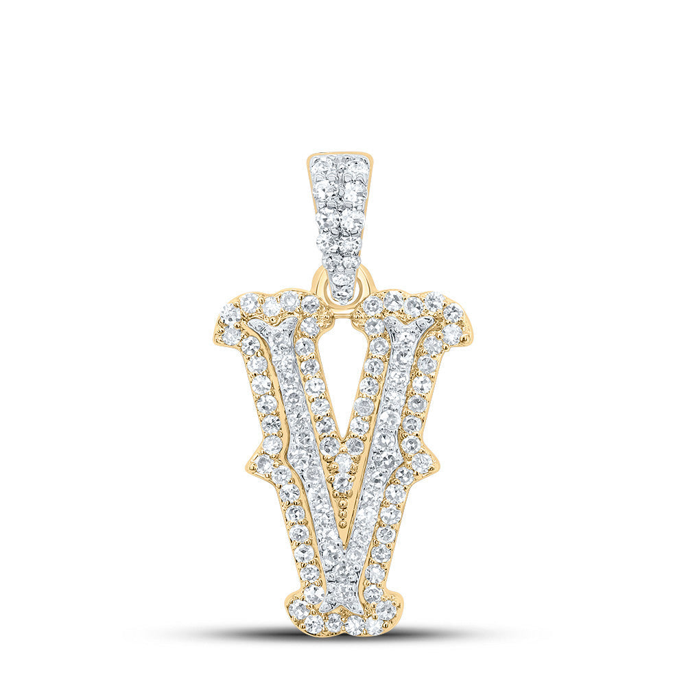 10K Yellow White  1/3CTW-NATURAL DIAMOND NK FASHION INITIAL "V" PENDANT